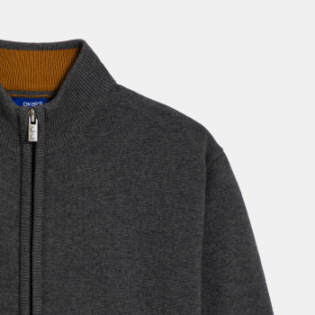 سترة برقبة عالية وسحاب باللون الرمادي الداكن للأولاد